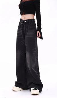 Black High Waist Loose Straight Jeans