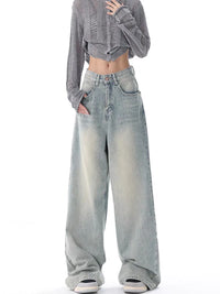 High Waisted Sky Blue Baggy Straight Jeans