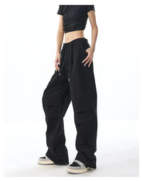 Black Drawstring Baggy Cargo Pants