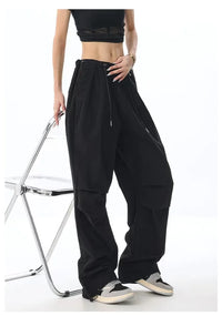 Black Drawstring Baggy Cargo Pants