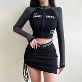 Zip Up Long Sleeve Skinny Crop Top