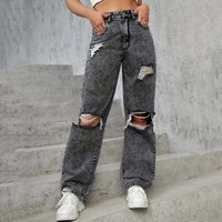 Oversized Straight Leg Baggy Denim Cargo Pants