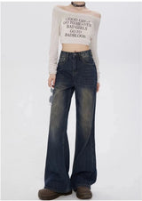 High Waist Straight Wide Leg Grunge Denim Jeans