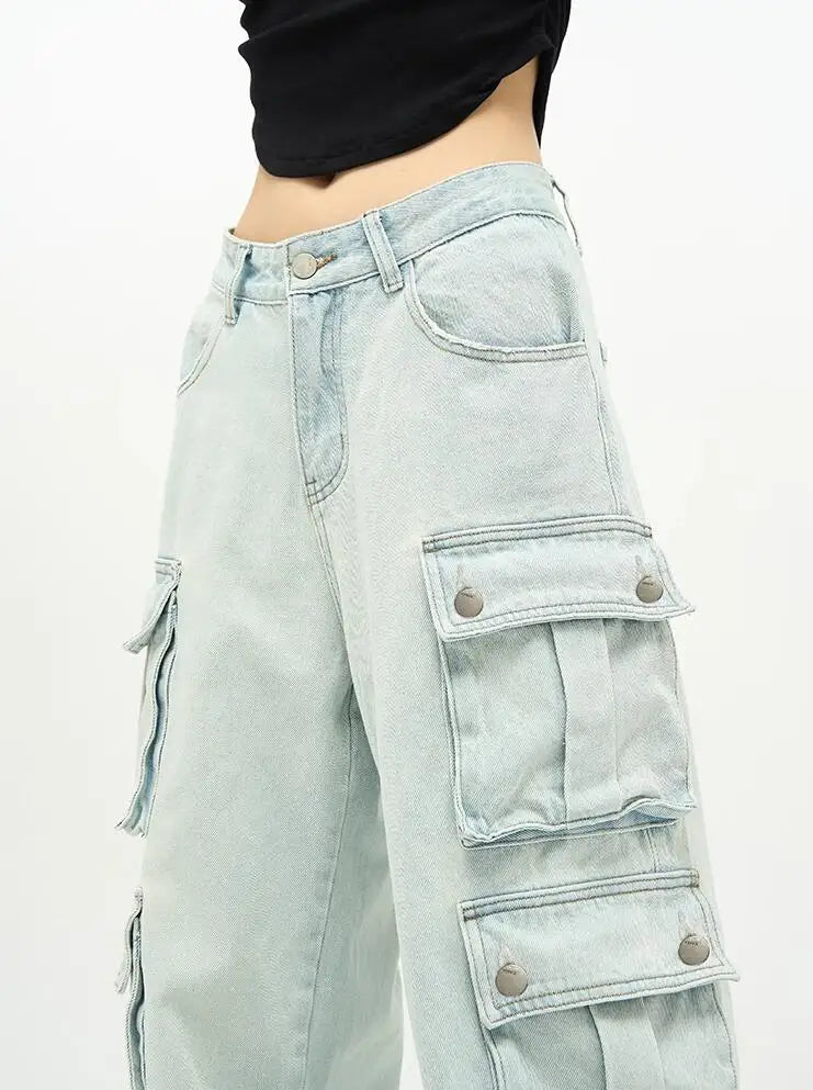 Light Blue High Waist Baggy Cargo Jeans