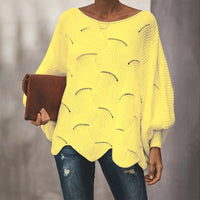 Loose Hollow Out O Neck Knit Top - Yellow / S