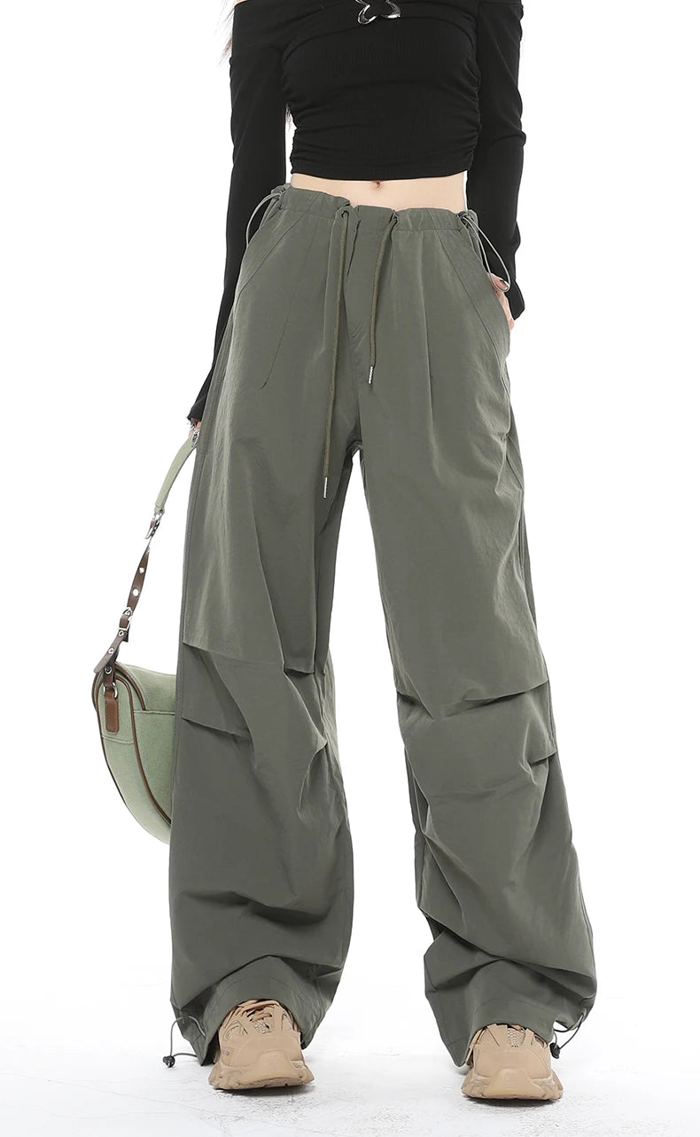 Army Green Wide Leg Baggy Cargo Pants