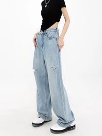 Hollow Out Distressed Baggy Jeans