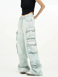 Light Blue High Waist Baggy Cargo Jeans