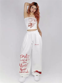 White Oversized Hip Hop Joggers