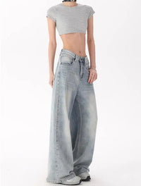 High Waist Baggy Light Blue Denim Straight Jeans