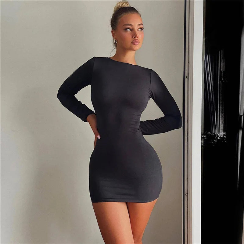 Long Sleeve Round Neck Bodycon Mini Dress