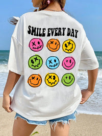 ’Smile Everyday’ Printed Short Sleeve Oversized T-Shirt