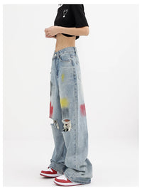 Tie Dye Ripped Baggy Denim Jeans