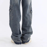 High Waist Straight Casual Baggy Blue Cargo Jeans