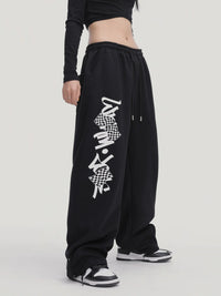 Black Oversized Graphic Print Joggers