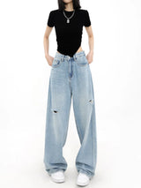 Hollow Out Distressed Baggy Jeans