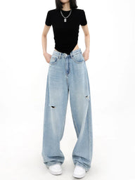 Hollow Out Distressed Baggy Jeans