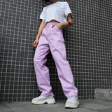 Loose High Waist Purple Cargo Pants