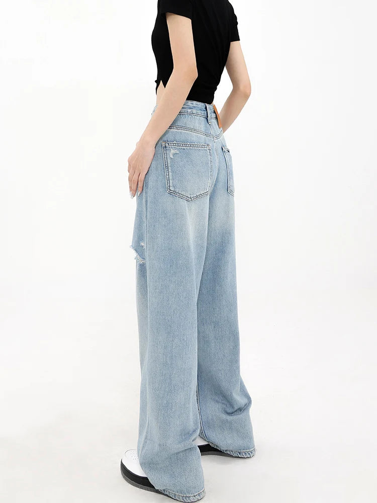 Hollow Out Distressed Baggy Jeans