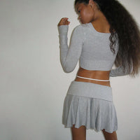 Long Sleeve Crop Top & Pleated Mini Skirt