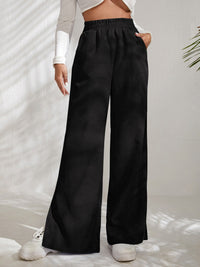 Slit Pocketed High Waist Wide Leg Pants - Black / S