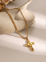 Stainless Steel Zircon Cross Pendant Necklace