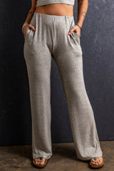 Pocketed High Waist Wide Leg Pants - Gray / S