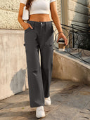 Mid-Rise Waist Pants with Pockets - Dark Gray / XS