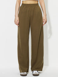 Heart Elastic Waist Wide Leg Pants - Olive / S