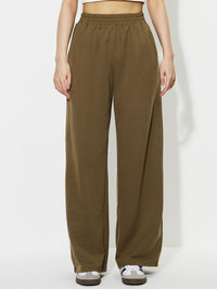 Heart Elastic Waist Wide Leg Pants - Olive / S