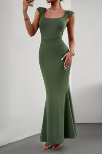 Cap Sleeve Scoop Neck Maxi Dress - Moss / S