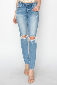 Risen Full Size High Rise Knee Distressed Skinny Jeans - Light / 0(24)