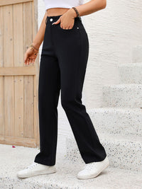 Pocketed High Waist Straight Pants