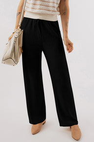 Textured Straight Leg Pants - Black / S