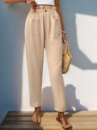 Frill High Waist Pants with Pockets - Tan / S