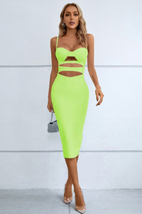 Cutout Spaghetti Strap Bodycon Dress - Lime / S